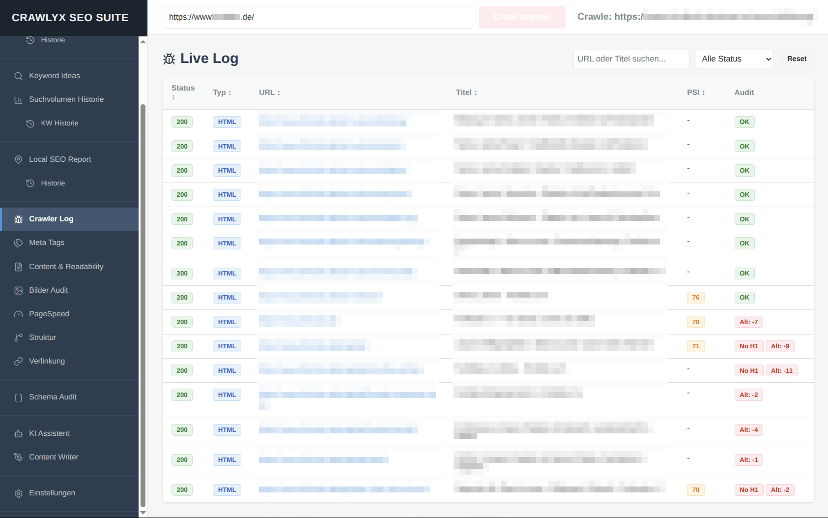 Crawlyx – Dashboard